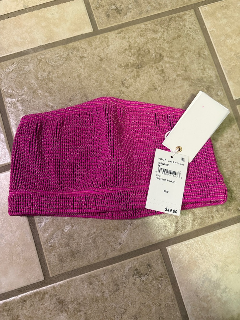 Good American Fuchsia Ribbed Strapless Knit Top